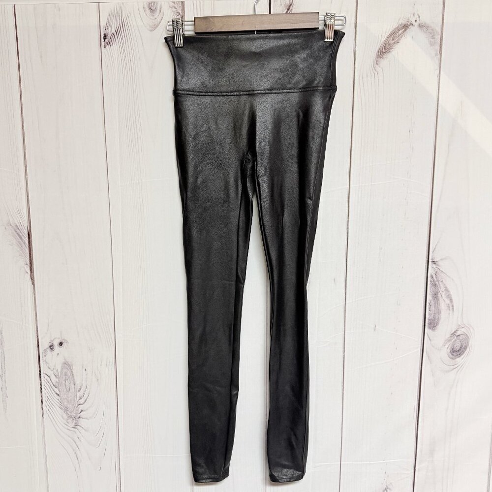 Spanx Women’s Faux Leather Leggings Small Black High Rise EUC